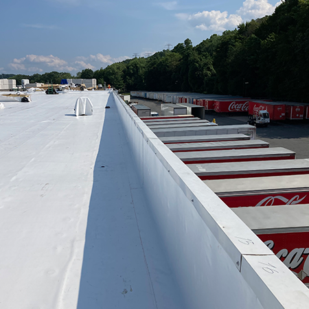 Commercial white roof installation view