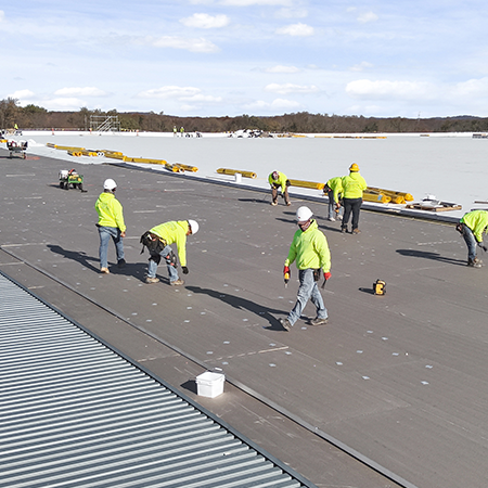 Commercial roof installation in progress